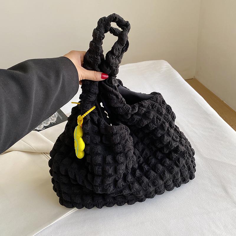 2025 New Small Fresh Pleated Bubble Women's Bag, Flower Sweet Tote Bag Large Capacity Simple Shoulder Bag