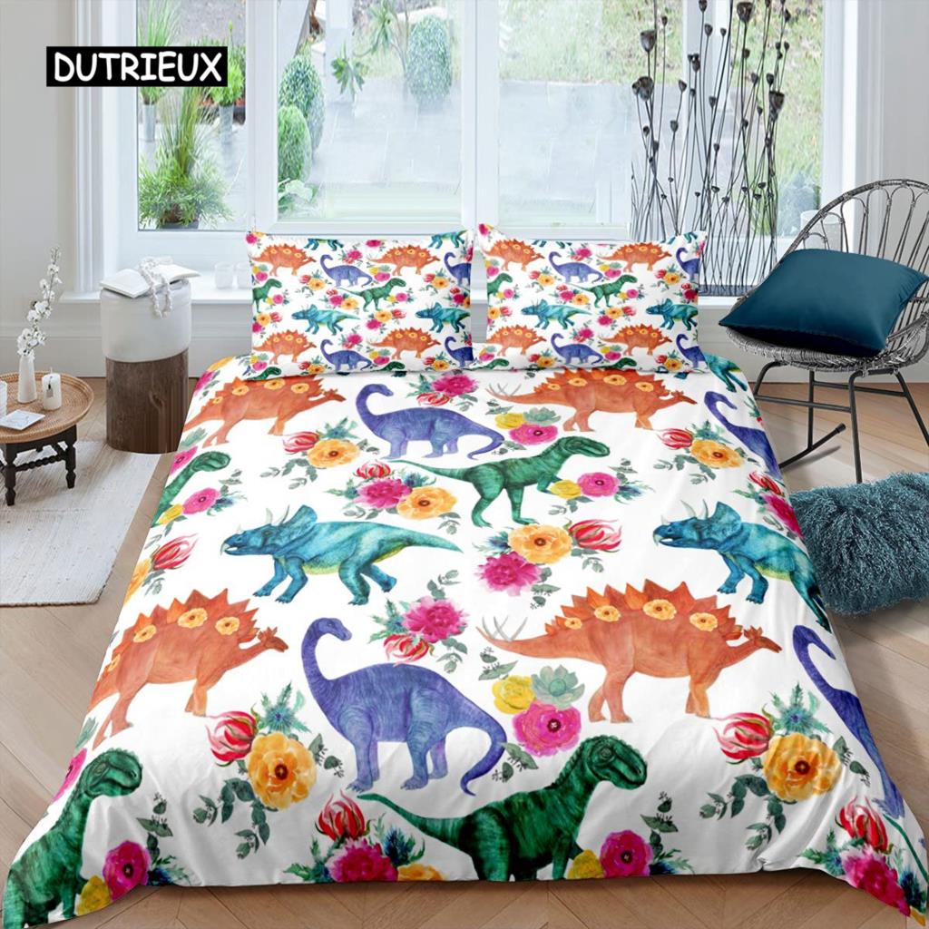 Dinosaurier Bettbezug Niedliche Dinosaurier Cartoon Tier Thema Bettwäsche Set Für Kinder Jugendliche Doppel Queen King Size Polyester Steppdeckenbezug