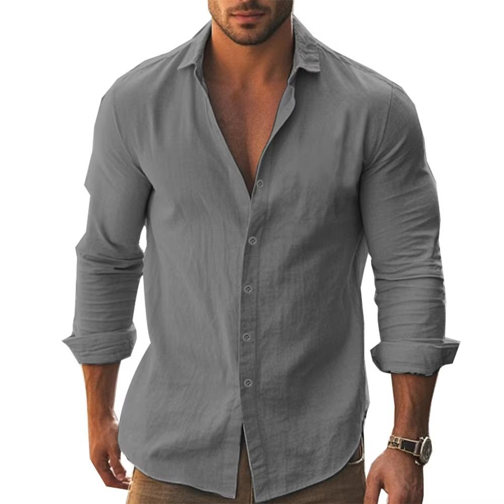 Men's Shirts Cotton Linen Lightweight Lapel Collar Hawaiian Shirt Casual Slim Shirt Male Long Sleeve Tops Shirt Blouse