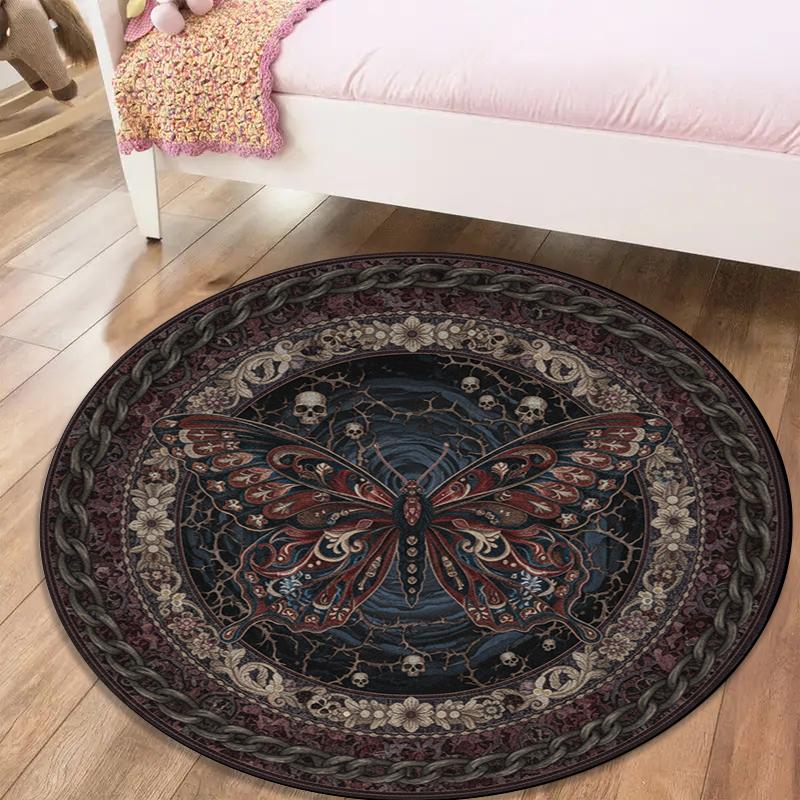 Schmetterling Gotisch Rokoko Runder Teppich, Teppich für Wohnzimmer Schlafzimmer Sofa Spielzimmer Dekor, Rutschfeste Fußmatte82 80cmx80cm