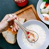 ABWR-8 Pieces Asian Retro Chinese Rice Spoons Curved Handle Ramen Soup Spoon Painted Flower Spoons With Long Handle
