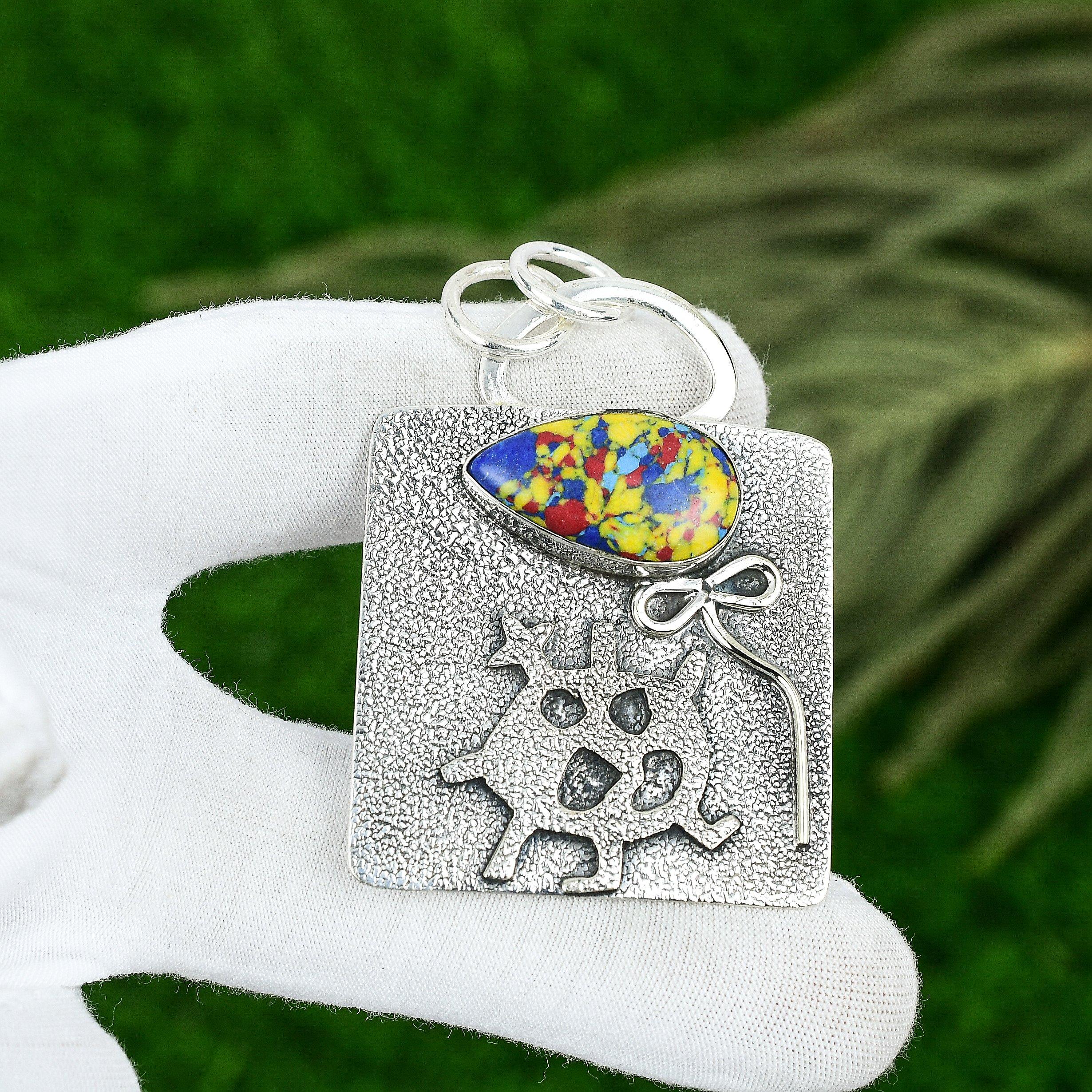 Friendship Day Deal 925 Sterling Silver Mosaic Balloon Jasper Stone Boho Pendant