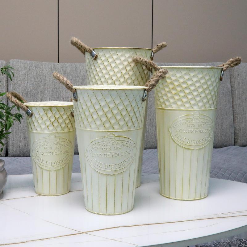 Retro Style, Wrought Iron Flower Awakening Bucket, Dried Flower Vase, Home Decoration, Floor Standing, Flower Pot Placement