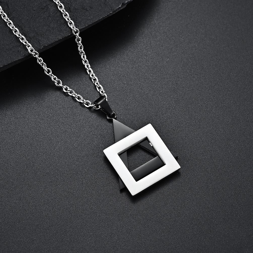 New Triangle Square Geometry Suspended Creative Titanium Steel Necklace Black and White Two Color Splicing Pendant