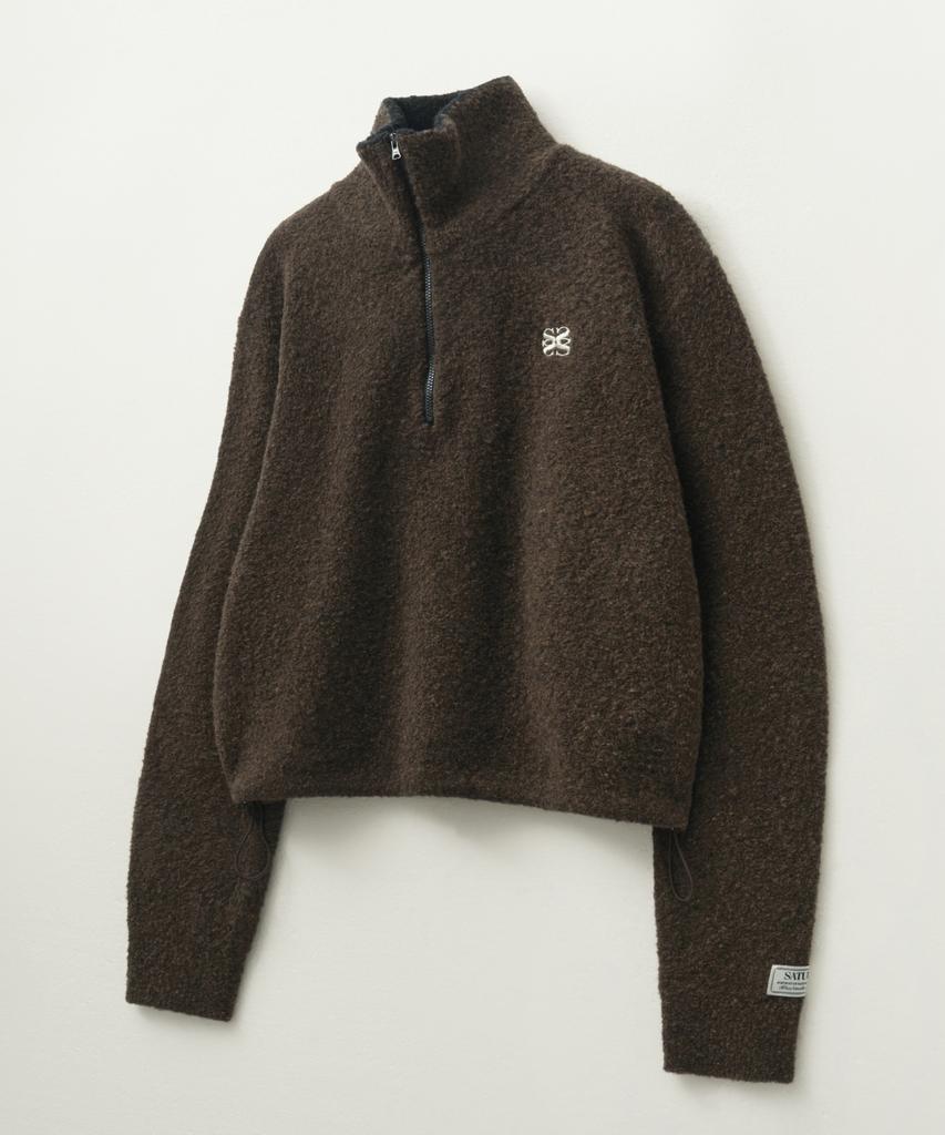Seteo (W) Crop Half Neck Fleece Knit Zip-Up Brown