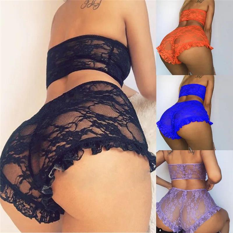 Exotic Lace Tulle Babydoll Erotic Lingerie Women Sexy See-through Hollow Pajamas Transparent Ruffles Underwear