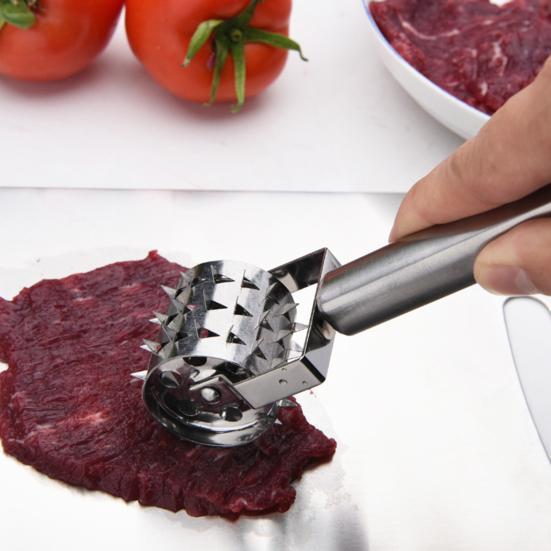 Steak Tenderizer Sharp Needle Design Polished Surface Rustproof Long Handle Comfortable Grip Stainless Steel Heavy-duty Steak Meat
