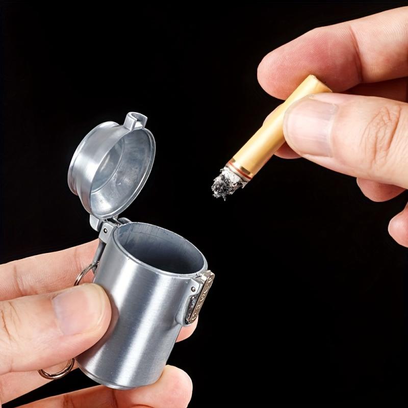 Portable Mini Ashtray with Lid for Outdoor Travel Metal Storage Box with Keychain Cigarette Accessories
