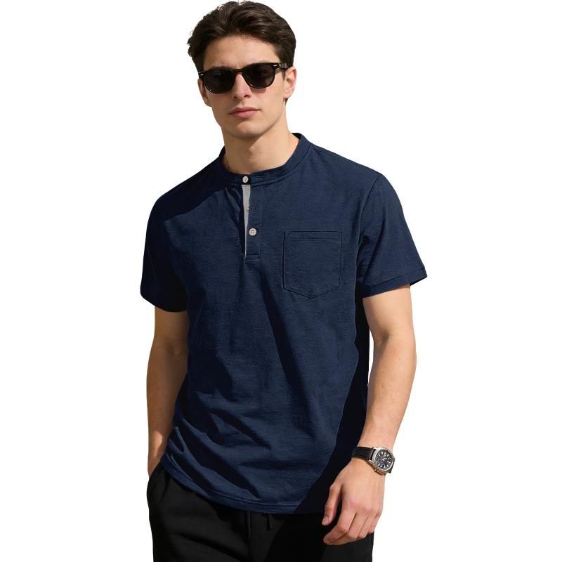 New summer collection: men’s plain short-sleeved polo shirts with button-down collars S темно-синий