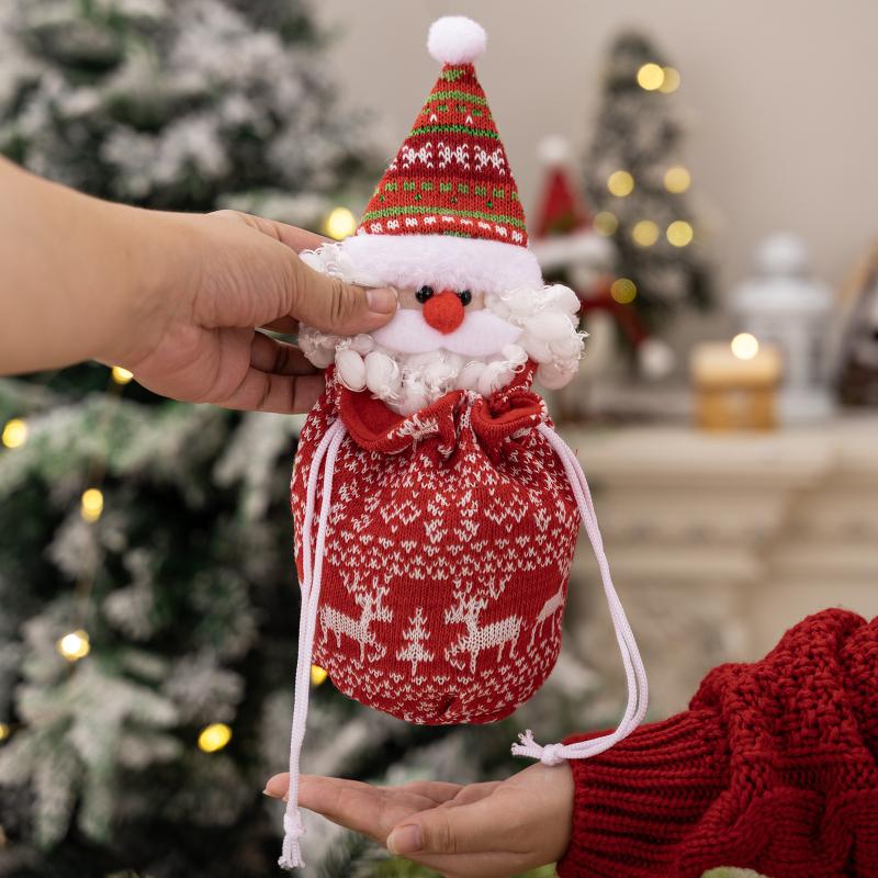 Christmas Knitted Gift Bags Set With Apple Doll Elk Santa Bear Design For Candy Storage Xmas Party Favors  Year Gifts Holiday
