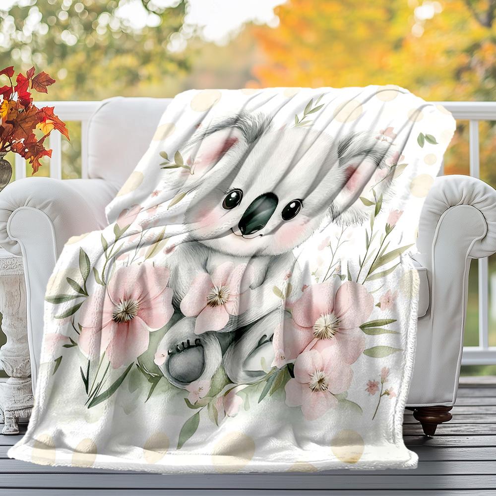 1pc Koala, Flowers Outdoor Flannel Blanket Soft Warm All-Season Throw for Sofa Bed Car Camping Office, Cozy Gift Idea1317S