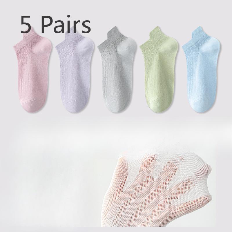 5 Pairs of Women's Summer Thin Style Deodorant Sweat Absorbing Shallow Mouth Mesh Breathable Invisible Socks