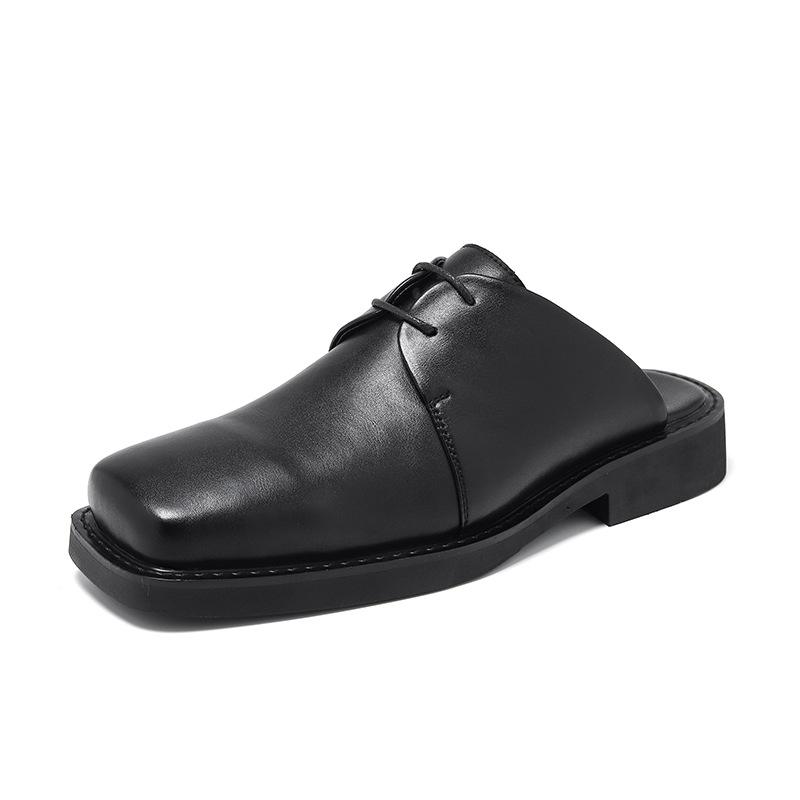 

Тапочки мужские ленивые с одной педалью мужские тапочки квадратные кожаные туфли тапочки мужские 36761-T 41 чёрный