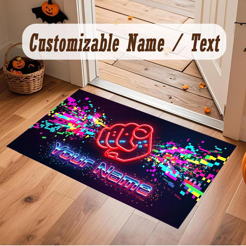 Neon Colorful Theme Crystal Velvet Floor Rug Personalized Custom Name Text Warm Carpet Home Decoration