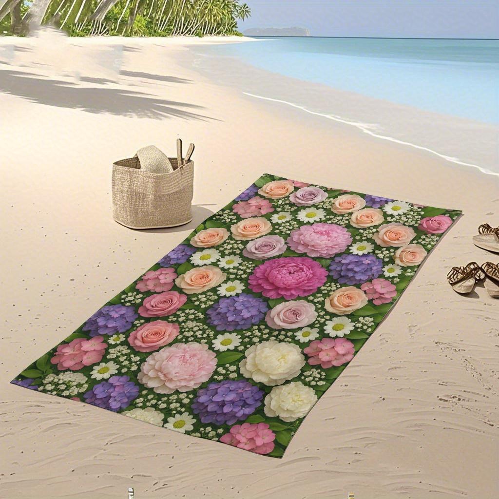1pc Large Floral Beach Towel - Elegant Peony Flowers Pink, Peach, Purple,, Green - Quick-Dry Bath & Swim Towel for Pool, Travel
