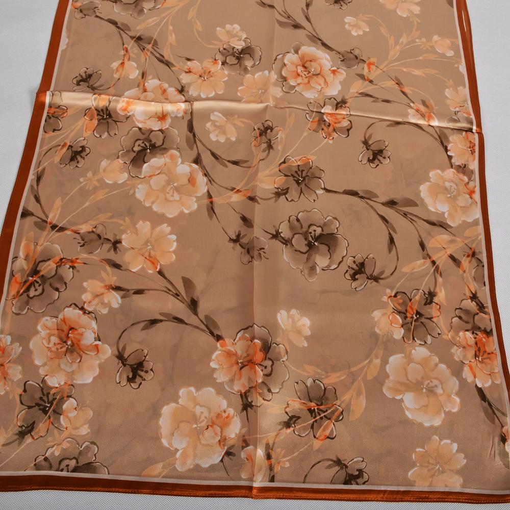 BYSIFA|Fall Winter Khaki Silk Scarf Shawl Elegant Floral Long Scarves Hijabs Fashion Accessories Brand Head Neck Scarves Wraps