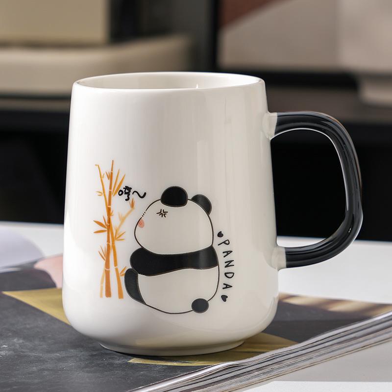 Panda Ceramic Mug with Lid and Spoon - Creative Gift for Home, Office, or Student