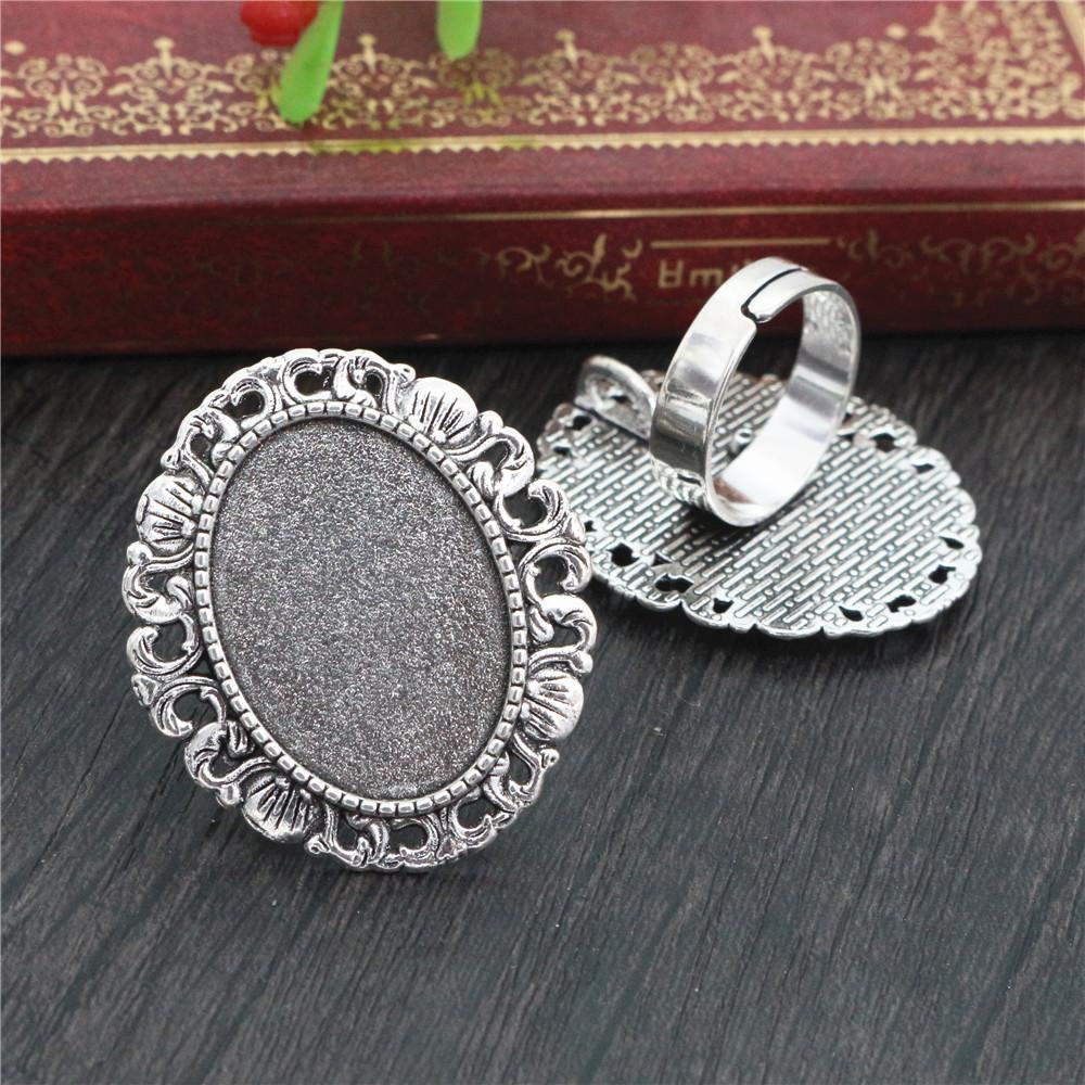 18x25mm 5pcs Antique Silver Plated/ Bronze/Black Brass Oval Adjustable Ring Settings Blank/Base,Fit 18x25mm Glass Cabochons