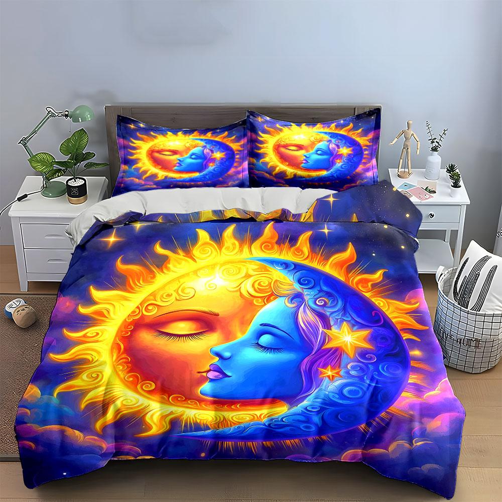 Sun And Moon Tapestry Set Multiple Sizes Kid'S And Adults' Bedroom Exquisite 3Pc Bedding Set, Gift