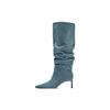 Plissierte Denim High Boots 6Cm Damenstiefel Blau 2005210043