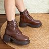 Brown Retro  Boots For Women British Styleautumn And Winter New Thick-Soled Height-Increasing Short Boots With
