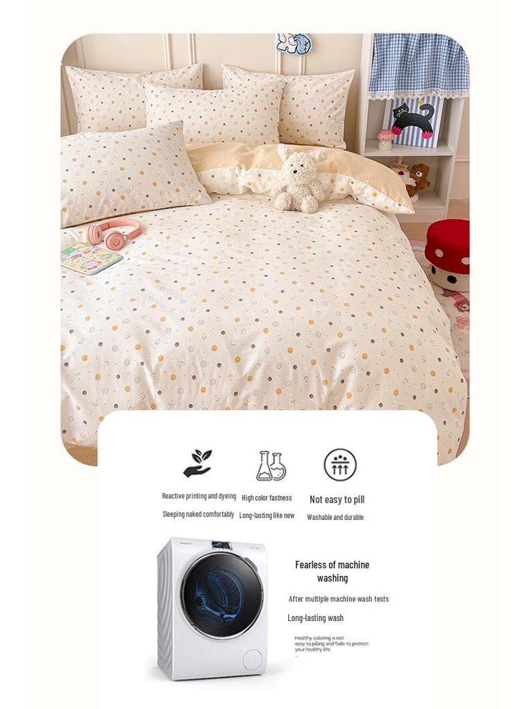 Bavlněné povlečení s kresleným potiskem na jaro a léto: Měkké, Šetrné k pokožce, Svieží styl, 4dílné.