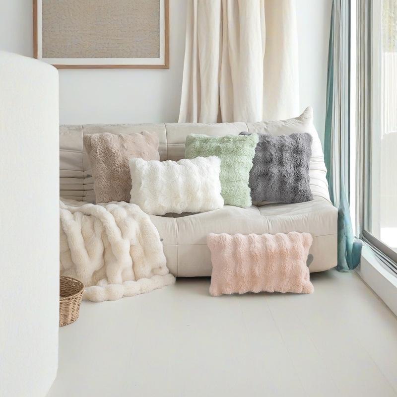 Nordic Modern Rabbit Plush Cushion Cover - Luxury Fur-like Texture, Square Sofa Cushion