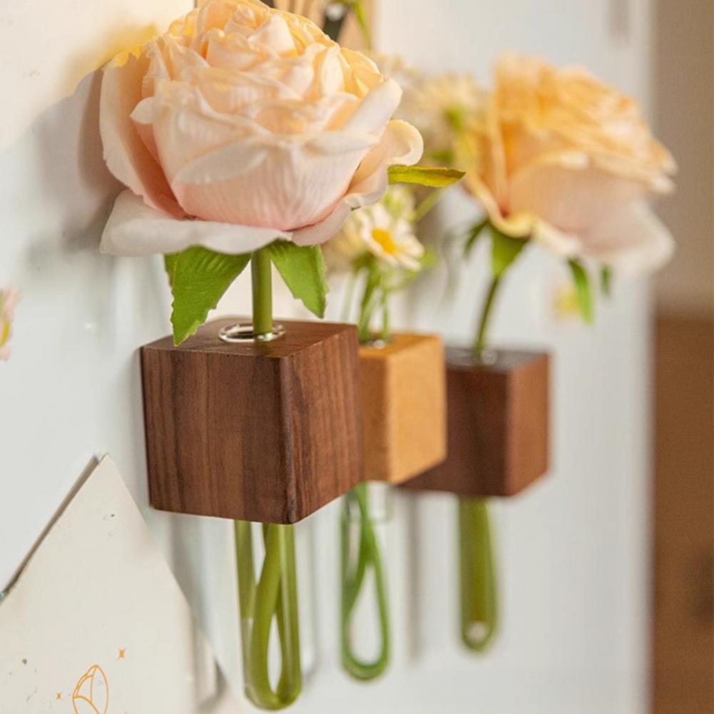 Environmentally Vase Handmade Wooden Vase Modern 3d Magnetic Wooden Vase Holders for Fridge Wall Decor Set of 2 Mini Magnets