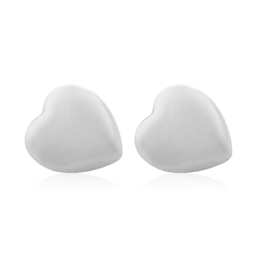 18K Gold Geometric Heart Stud Earrings - European & American Style, Stainless Steel, Smooth Hollow Design