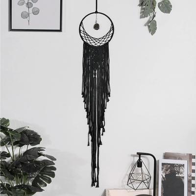Woven Boho Macrame Wall Hanging Moon Star Dream Catcher with Long Tassel Cotton Handmade Bohemian Home Nursery Decor for Kids Bedroom Dorm Room
