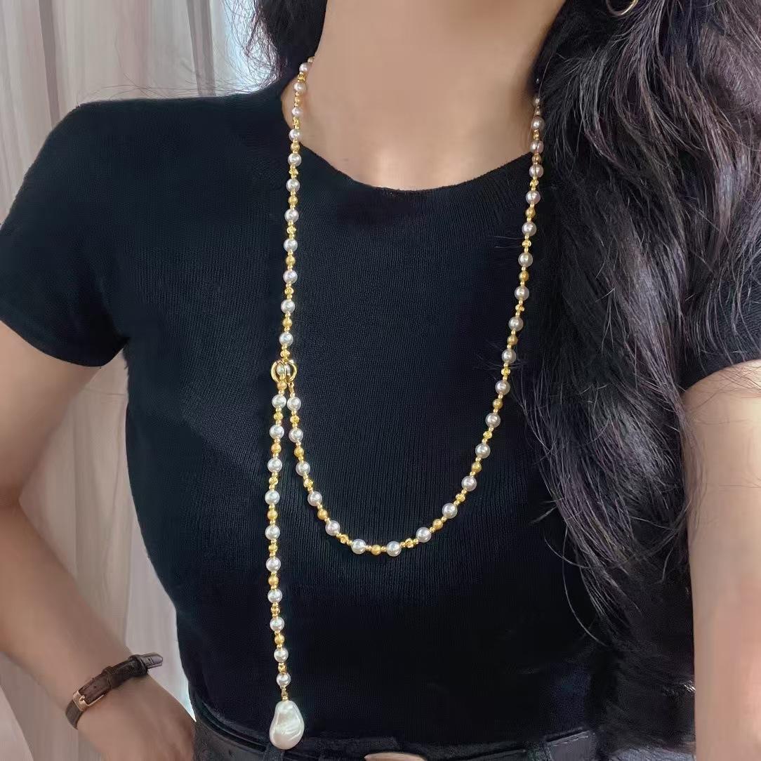 

Vintage Strong Light High Quality Artificial Crystal Pearl Various Ways To Wear Necklace Collarbone Chain Sweater Chain