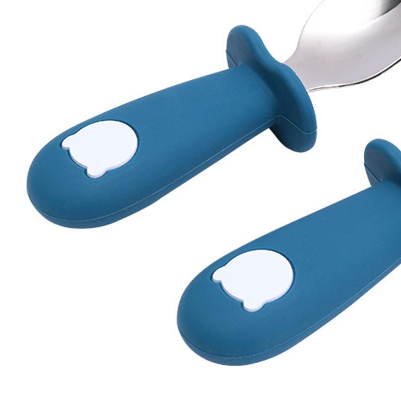 Toddler Stainless Steel Forks and Spoons Set Food Grade Cute Simple Silicone Toddler Safe Utensils