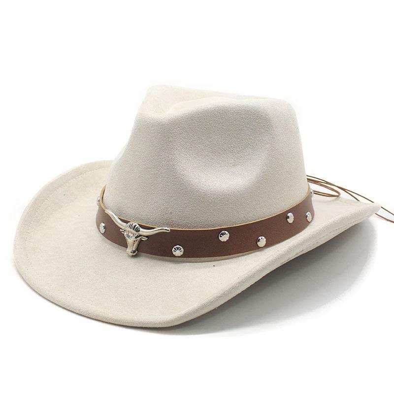 Western Cowboy Turned Edge Cowboy Hat Bull Head Accessories Suede Jazz Hat Riding Hat