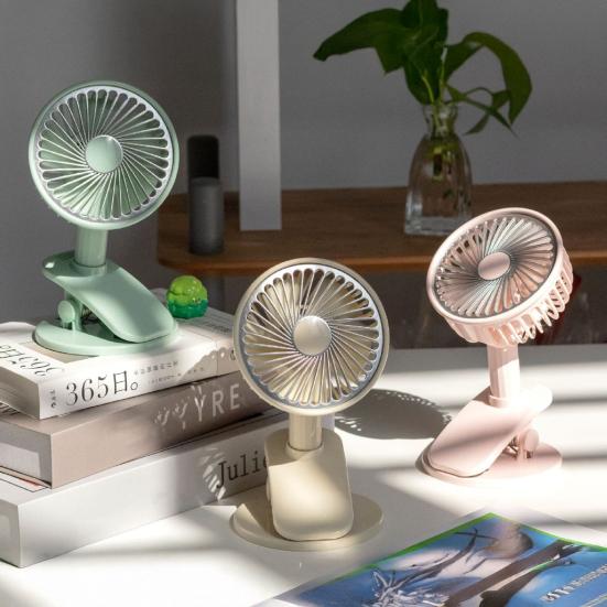 Rechargeable Clip Fan with LED Light Quiet Small Desk Fan 360 Degree Adjustable 3 Speeds Mini Personal Table Fan for Bed Office Camping
