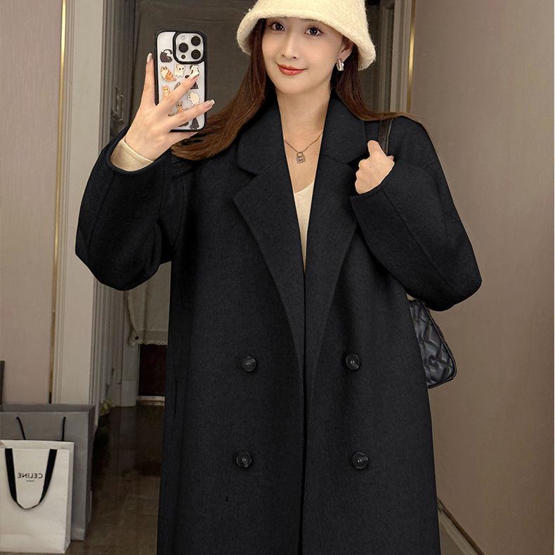 Women s Slimming Double-Breasted Woolen Trench Coat - Mid-Length, Loose Fit for Autumn/Winter S