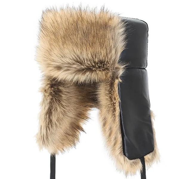 WTEMPO Outdoor Faux Fur Inner Solid Color Soft PU Cycling Hats Men's Faux Leather Autumn Winter Windproof Cold-proof Warm Hats