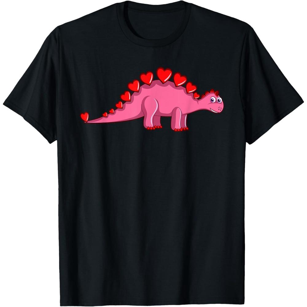 Valentines Day Girls and Womens Stegosaurus Hearts Dinosaur T-Shirt XL чёрный