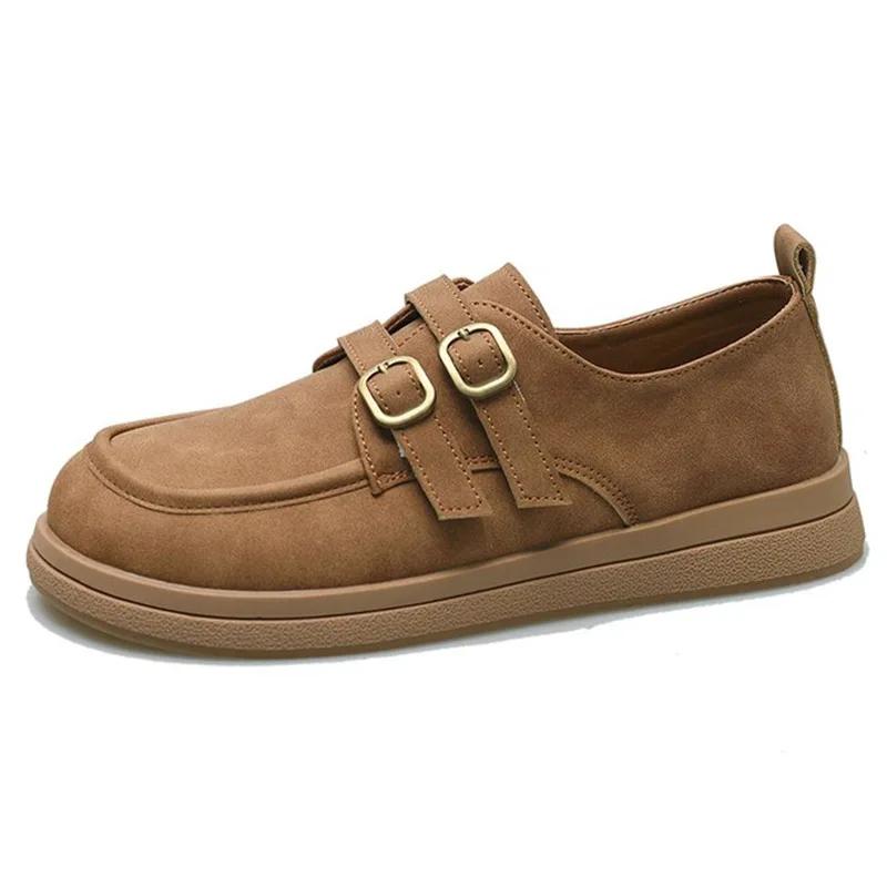 Womens Derby Shoes Autumn Slip-on Female Footwear Loafers With Fur Clogs Platform Leather Summer New Fall Retro Slip On Dress