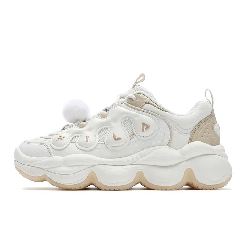FILA Fashion Pease WG Retro Series Pea Shoes Versatile Trendy Casual Sports Low-Top Dad Shoes Women sneaker Milk-White Gold F12W512151FGF
