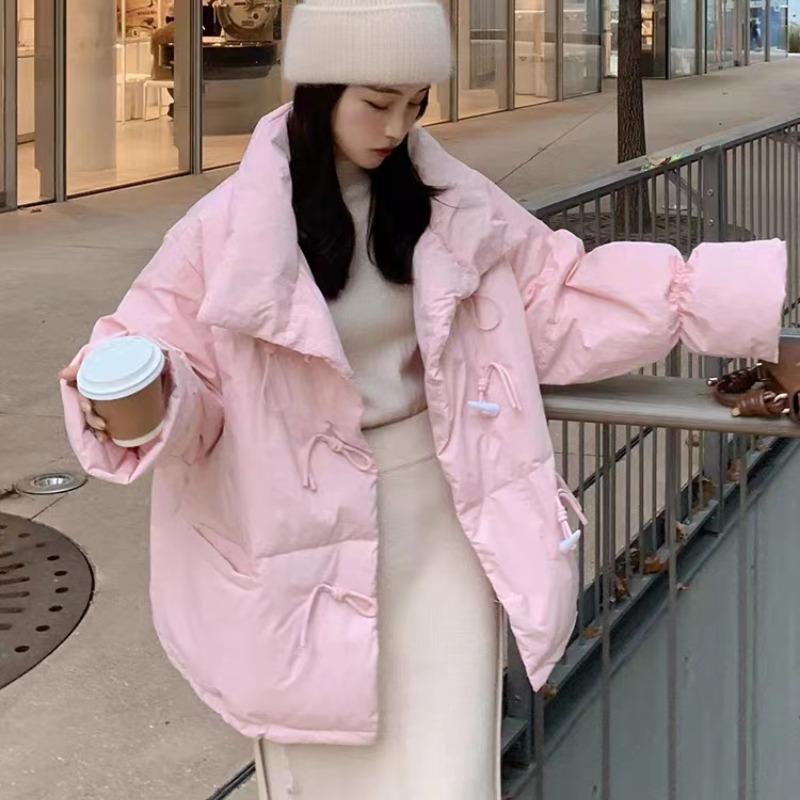 Autumn and Winter Long Sleeve Loose Down Jacket Women Fashion Solid Short Soft Warm Down Jackets Women Vintage Simple Zipper Woman Coat 25459