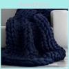 Deep Blue Cozy Handcrafted Blanket With Oversized Knit For Living Room And Bedroom Decor