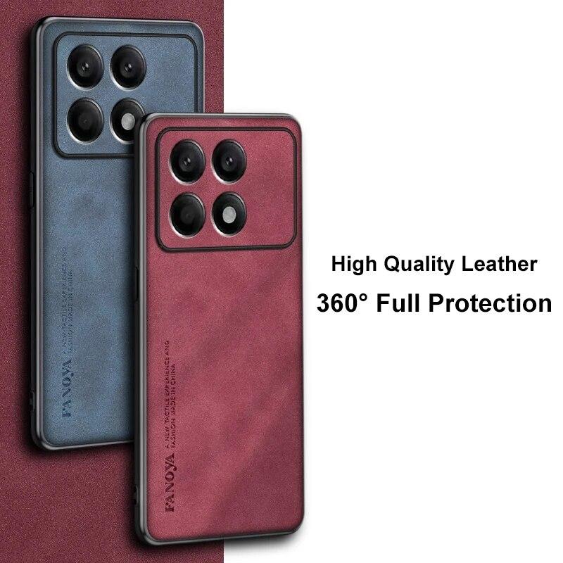 Luxury PU Leather Case For Xiaomi Poco X6 Pro PocoX6 Back Cover Matte Full Protection Silicone Phone Case For Poco X5 Pro 5G