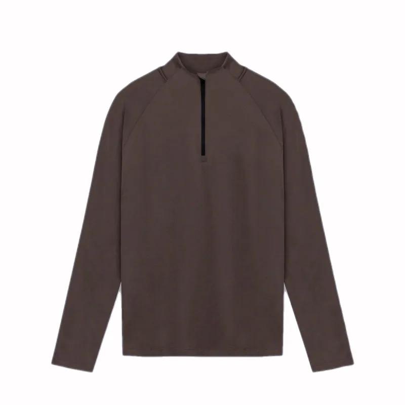 Small Turtleneck Semi Zipper Training Long-sleeved T-shirt Running Top New Solid Color Sports Fitness Suit Men's German Velvet
