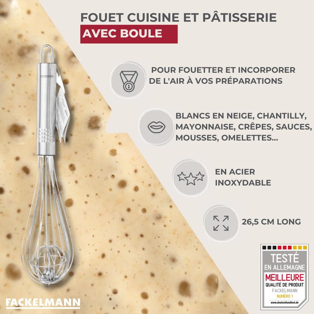 Fouet de cuisine et pâtisserie en inox avec bille 26,5 cm Fackelmann Ovale Limited Edition ref.