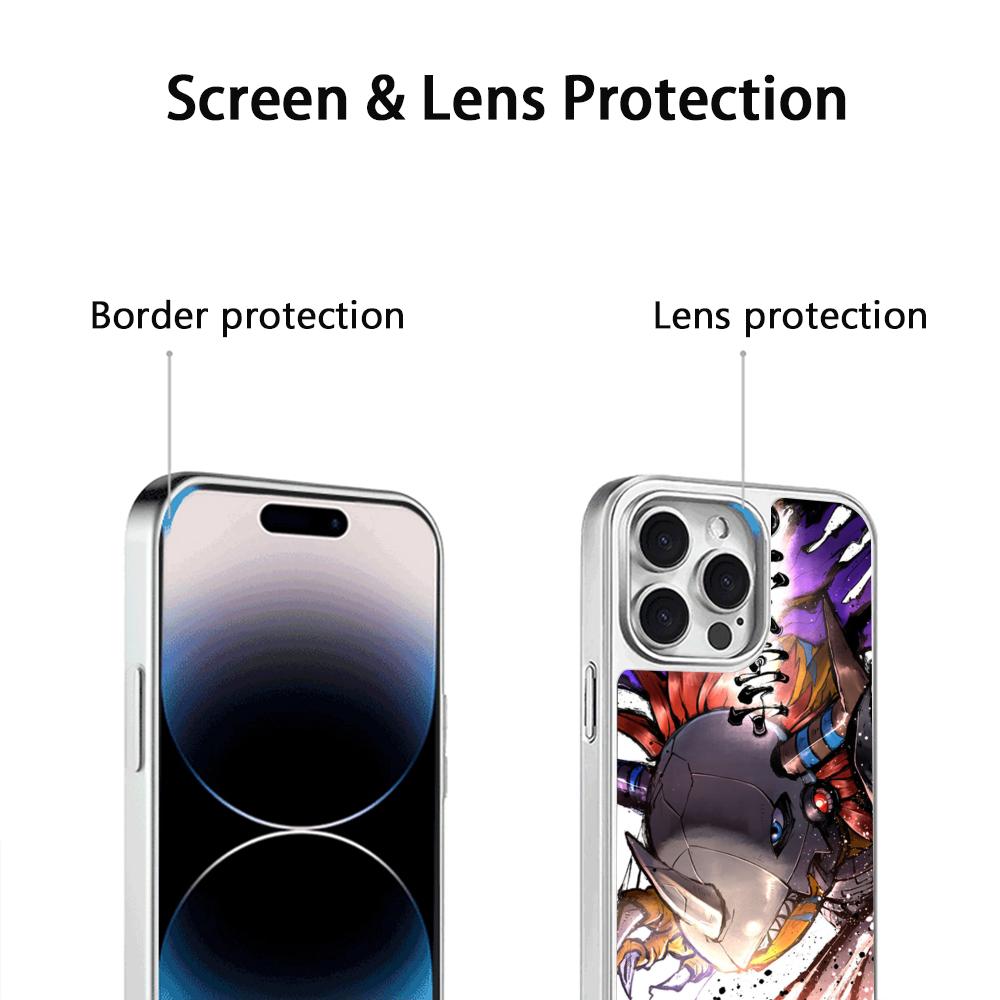 Classic Anime Digimon Japan Art Poster Phone Case for iPhone 16 15 14 13 12 11 Pro Max Sheepskin Silver-edged Protective Case