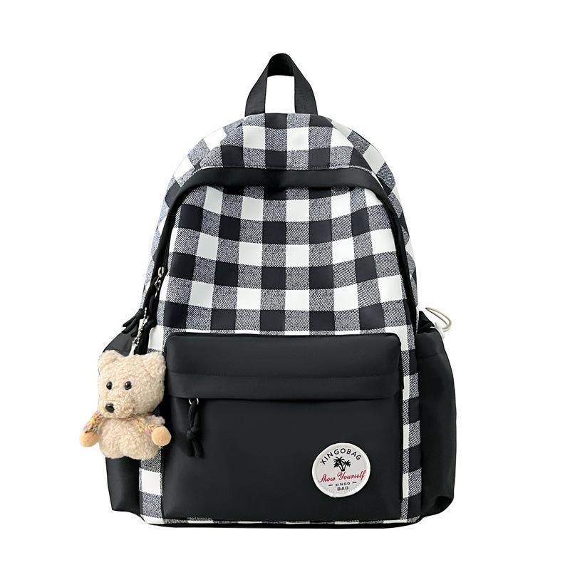Schoolbag new large-capacity contrasting color plaid backpack high school commuting light backpack schoolbag simple and fashionable versatile