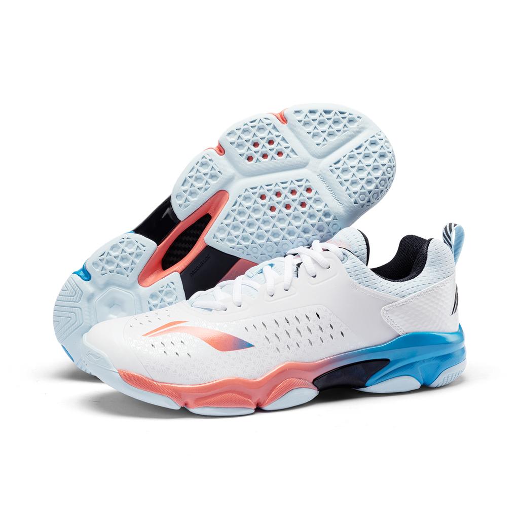 New LiNing Badminton Series Low Top Training Shoes Unisex White Blue AYZU005-1