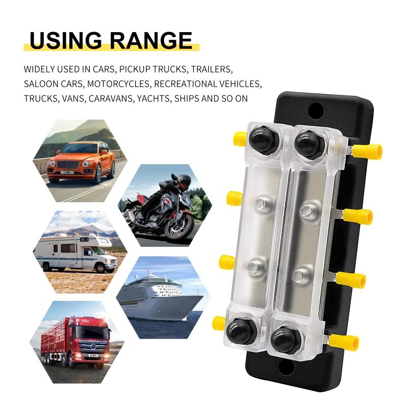 150A Bus Bar M6(1/4") Power Distribution Block 8 x M6  Terminal Studs for Car RV