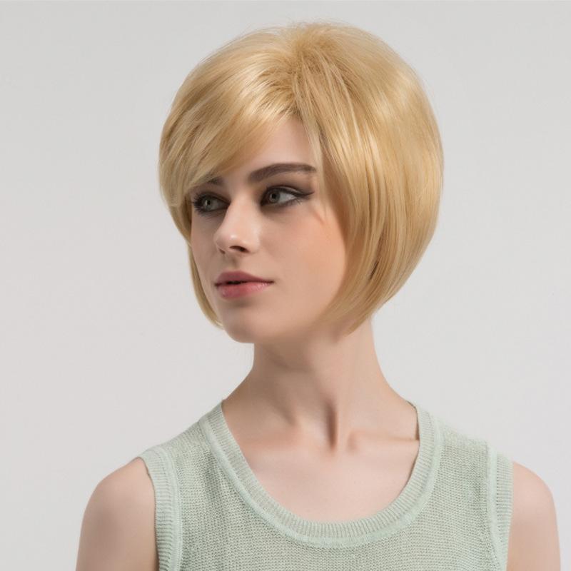 Women's Fashion Short Straight Bob Wig, Blonde Side-Swept Bangs High-Temperature Fiber Synthetic Hairpiece