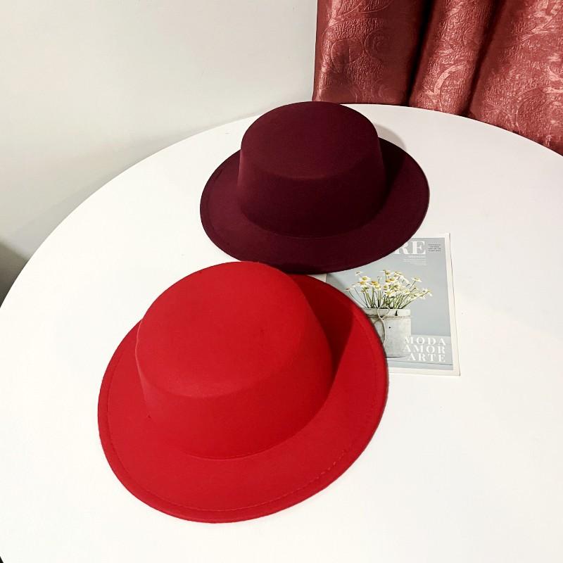 British Black Woolen Hat Men's Fashion Trendy Casual Versatile Stage Hat Men's Performance Flat Top Hat Women